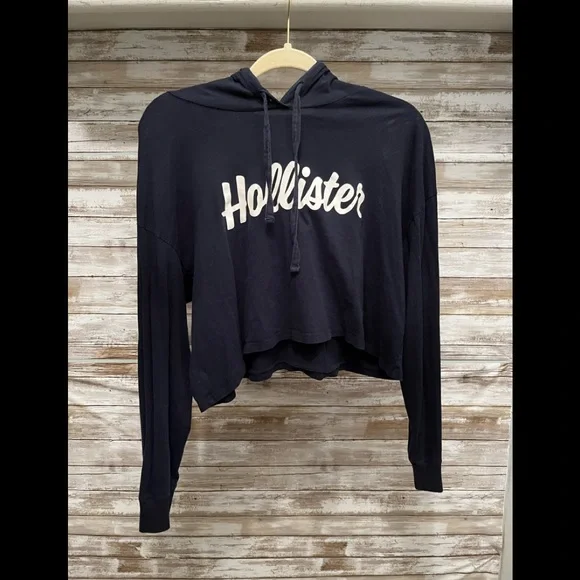 Navy Blue Hollister Cropped Hoodie